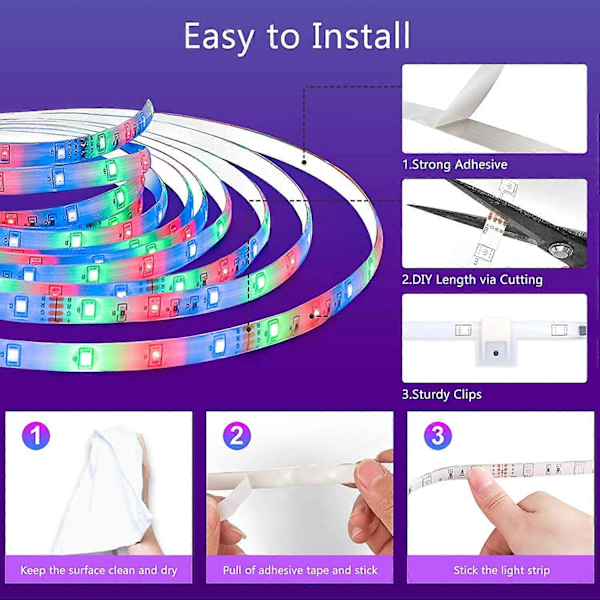 15M Bluetooth LED-stribe 5050 RGB LED-stribe Soveværelse Multifarvet Fleksibel Lysstribe, Styret af Smartphone APP, Synkroniser med Musikrhytme/Timer