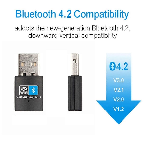 USB Wifi Bluetooth-kompatibel Adapter V4.2 Trådløst Nettverkskort Wifi Antenne Sender PC Lan Int