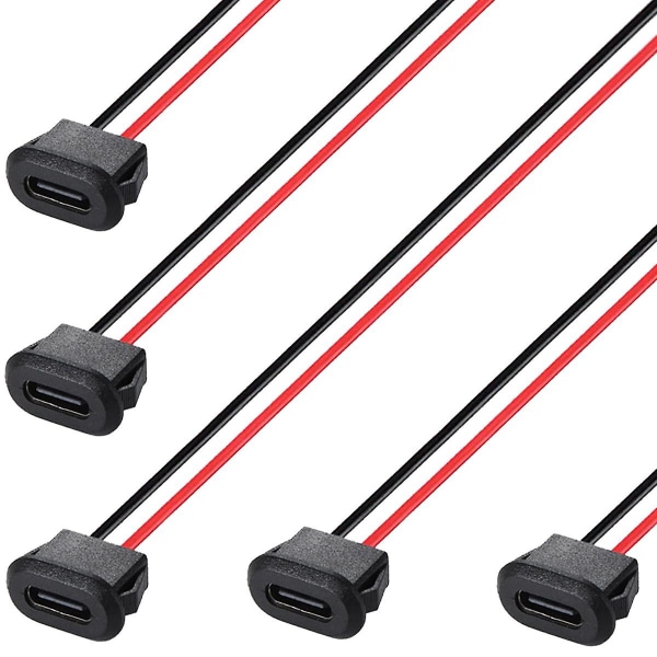 5 delar 3a typ-c snabbladdningsuttag, 2-tråds hona USB C-kontakt med snäppspänne
