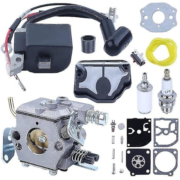 Adefol-sytytyskela ja kaasutin Husqvarna 36 41 136 137 141 142 sahoille, polttoaineletku ja polttoainesuodatin (+c
