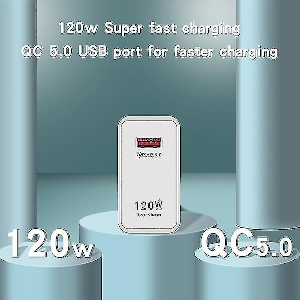 120W Rask Ladestasjon USB Strømadapter for iPhone Xiaomi Samsung