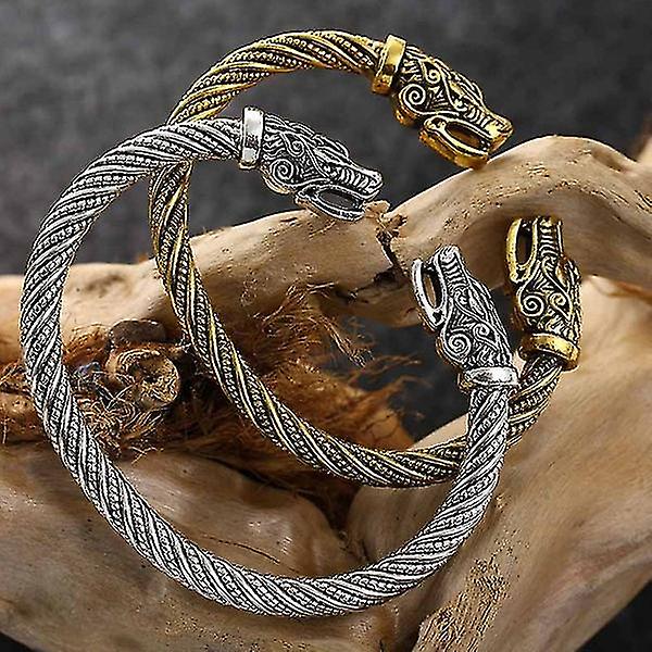 Varghuvud för män Vikingsmycken Modeaccessoarer Guld-/silverbelagda Vikingarmband Armbandsarmband för män