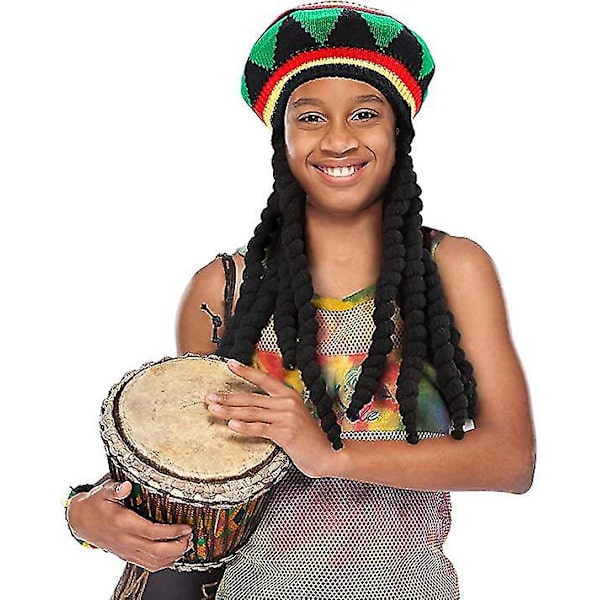 2 stk. Rasta Hat med Sort Dreadlocks Paryk med Kasket til Kostume Tilbehør, 35,4 tommer