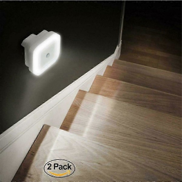 SOAIY set med 2 LED-nattlampor med rörelsedetektor, energibesparande sockellampa, PIR-sensorlampa,