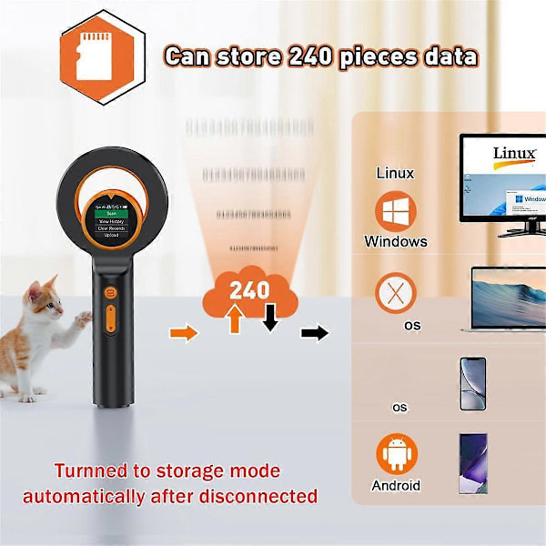 Bluetooth Kjæledyr Mikrochip Leser, 3-i-1 (2.4GHz Trådløs+Bluetooth+USB) Universell Dyre-Tag Leser Skanner, Q40