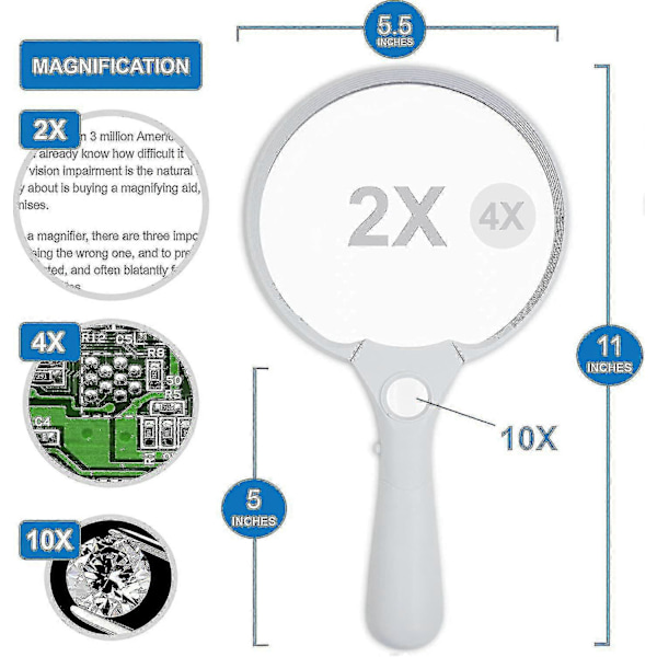 Suuri Luppi LED-Valolla - 2X 4X 25X Suurennoslinssit - Paras Jättiluppi Valolla Lukemiseen, Tutkimiseen, Tarkastukseen