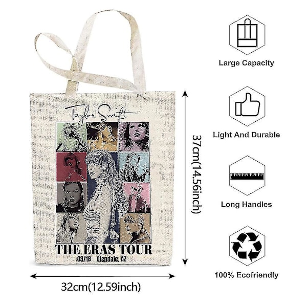 Taylor Swift The Eras Tour Canvas Handlepose - Skulderveske - Shopperposer - Gaver til TS-fans - Musikkelskende