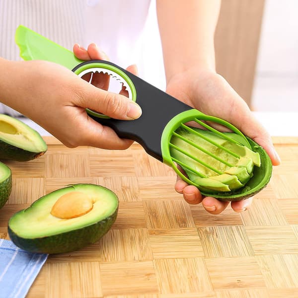 Multifunksjonell fruktkutter, kiwi- og avokadokutter, kjernedrill, kutter, avokadokniv, tre i en