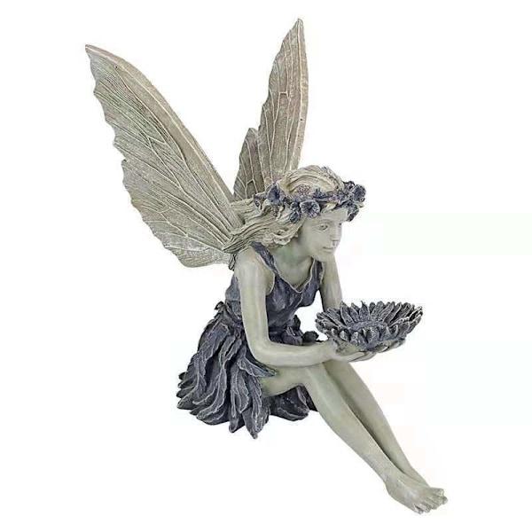 Havefigur til haven, Siddende Magisk Fe, Siddende Elf Havefigurer, Tudor og Turek Siddende Fe Statue