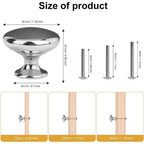 Møbelhåndtak - LARGEIGHT - Pakke med 10 - Krom - Diameter 30 mm - Rosegull