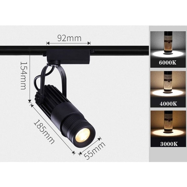 Zoom LED spårljus, 7W dimbar punkt/spridare svart (4000K)