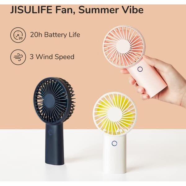 Mini bærbar ventilator. Lille USB genopladelig ventilator, 3 blæserhastigheder - hvid.