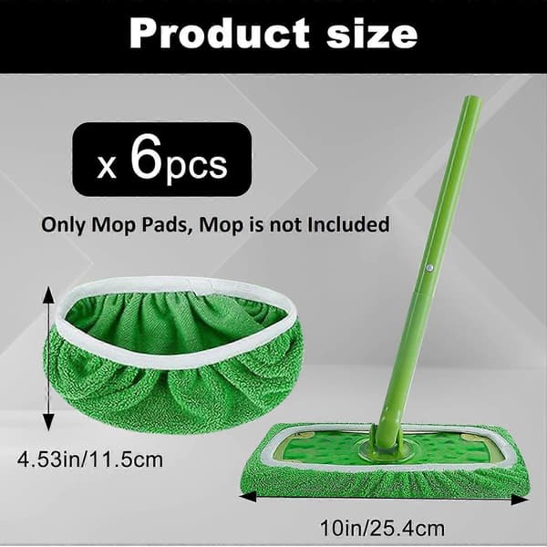 6 stk. genanvendelige mikrofiber moppepuder til Swiffer Sweeper moppe, tørre fejningsklude og våde moppeklude til gulvvask