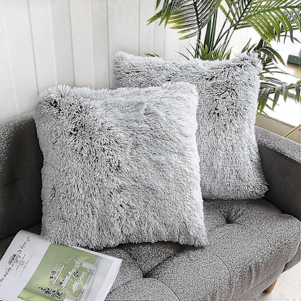 2-pack Hem Dekorativ Lyx Serie Supermjuk Fuskpäls Prydnadskudde Örngott Kuddfodral För Soffa Eller Säng Grå Ombre 45x45 cm (18x18 tum)