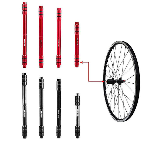 12 mm:n ja 9 mm:n sovitin pyörän läpiakselille, 100 mm etupyörän navan sovitin