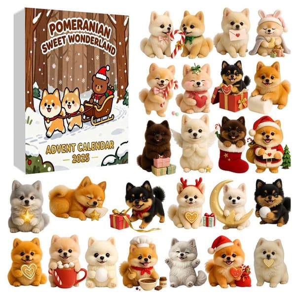 Juleblindboks – Pomeranian-utgave (2 stiler) – Akrylpynt – 24-dagers julekalender / Julepynt Blindboks