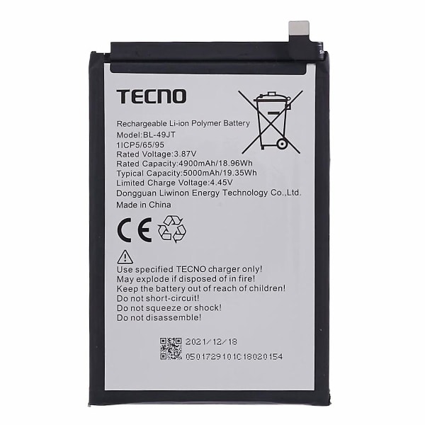 Batterisett for Tecno Camon 17 Pro/18 P/Spark 8 Pro 4G 3.87V 4900mAh Li-ion Polymer (Encod