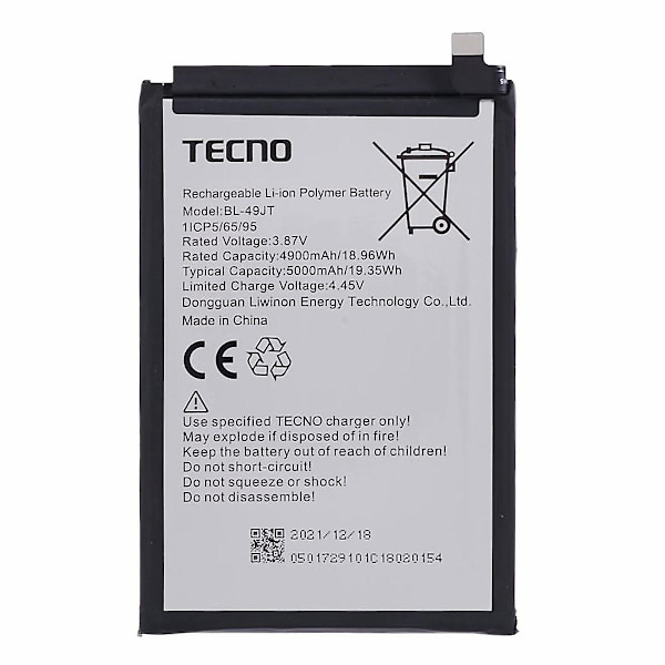 Tecno Camon 17 Pro/18 P/Spark 8 Pro 4G:lle 3.87V 4900mAh Li-ion Polymeeriakku - Kokoonpano-osa (Encod