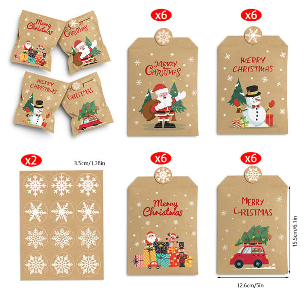 Jul minikuvert, julpapperspåsar, dekorativa förpackningar, presentpåsar, jul miniväskor 24 stycken