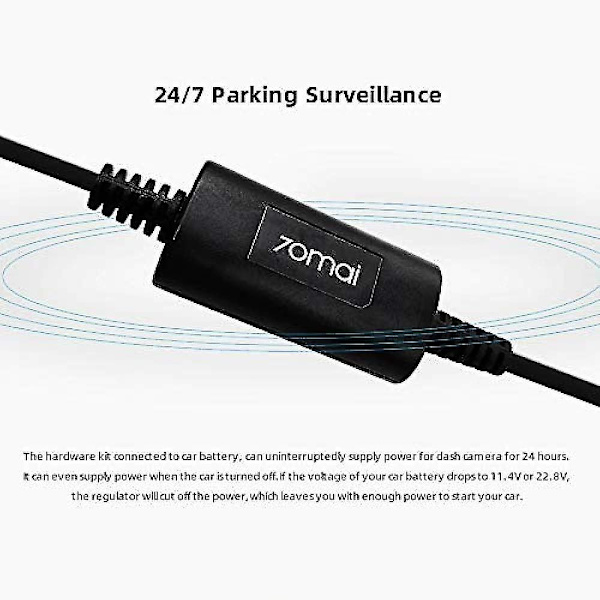 70mai Hardwire-kabelkit för 24 timmars parkeringsövervakning för A500, A800 & Dashcam Wide(midrive Up02
