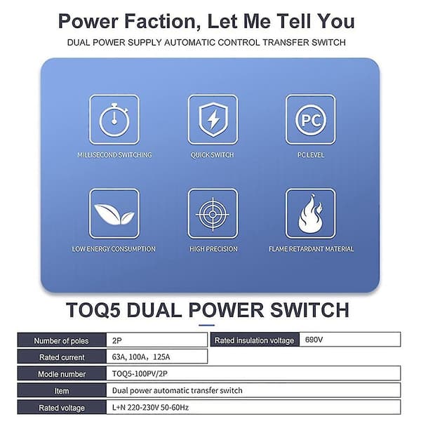 Din-skena 2p Ats Dubbel Ström Automatisk Transfer Switch Elektrisk 63a