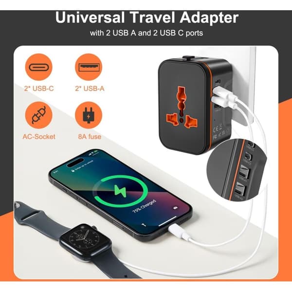 Universal reseadapter. Universal reseadapter med 2 USB och 2 USBC