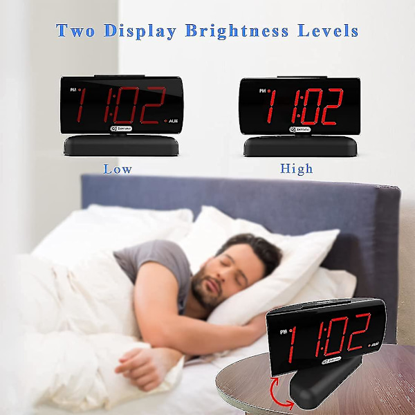 Stor digital LED-väckarklocka med vridbar bas - Röd display, justerbar volym, snooze