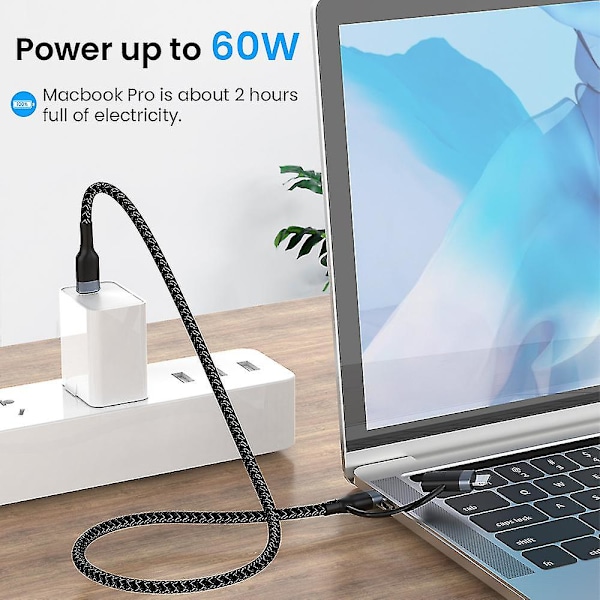 2-i-1 1m 60W PD USB-C til Type-C/Lightning Hurtigopladningskabel til iPhone Macbook Xiaomi