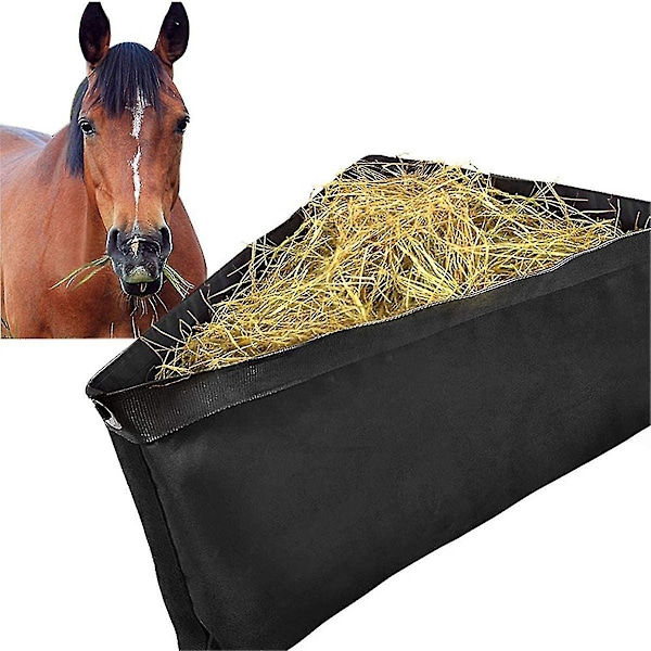 Horses Corner Feeder Dyp Hjørne Hay Bag Geiter Hay Feed Bags Med Mesh Bunn Og Snapper For Hest Tilhenger Stall, Svart