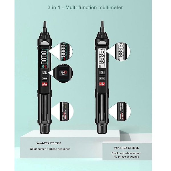 ET8908 Digital 6000 Räkningar Intelligent Professionell Multimeter Sensor Pen Testare Ström Mätare Beröringsfri Voltmeter