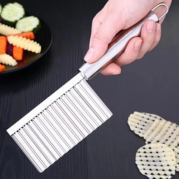 1 stk Rustfritt Stål Krinkle Cut Potetkniv - Perfekt for Pommes Frites & Bølgede Skiver, Manuell Kjøkkenredskap Potetskutter