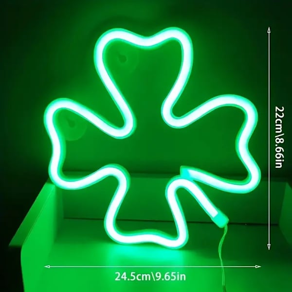 1 st grön klöver neon skylt, St. Patrick's Day dekoration, USB eller batteridriven neonlampa för väggdekoration