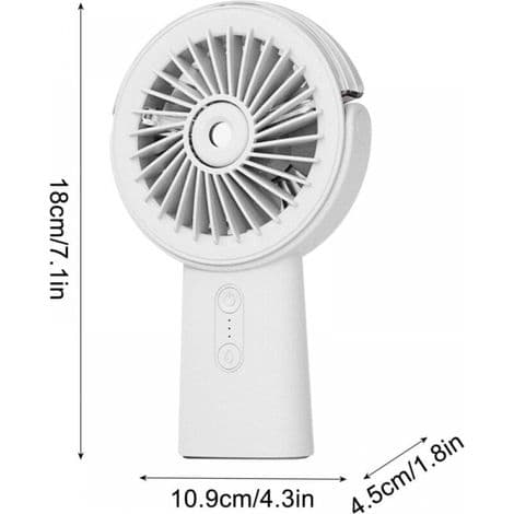 Mini bærbar genopladelig 2-i-1 ventilator, støjsvag og med forstøverfunktion - hvid