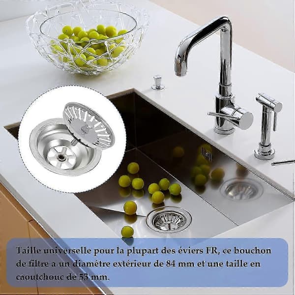 2 stk. Sil Strainer/Vask Plugg Vask Propp Hull Kjøkken/Baderom Strainer Diameter 84mm med Kuleende, Rustfritt Stål