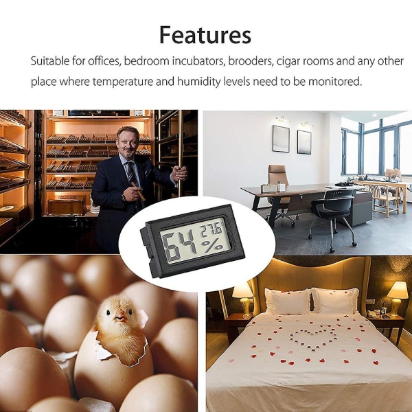 Innebygd Temperatur- og Fuktighetsmåler Digital LCD-skjerm Termometer Hygrometer
