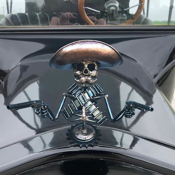 Cowboy Skull Bilhjelm Ornamenter, Gunslinger Skull Hjelm Ornament 3d Metal Skelet Statue Retro Bil Lastbil Skull Skulptur Dekoration