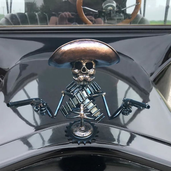 Cowboy Skull Car Hood Ornament, Gunslinger Skull Hood Ornament 3d Metal Skeleton Statue Retro Car Truck Skull Sculpture Decor