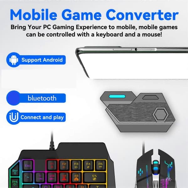 Mobil Spillkontroll for PUBG - Tastatur, Mus og Bluetooth-adapter for iOS og Android