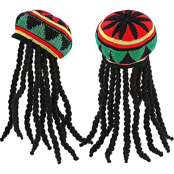 2 stk. Rasta Hat med Sort Dreadlocks Paryk med Kasket til Kostume Tilbehør, 35,4 tommer