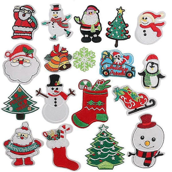 Christmas Patches Sew on Iron on Embroidered 18PCS Xmas Tree Santa Cute Appliques for Clothes Decora