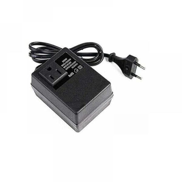220V til 110V transformator, 200W, med europeisk plugg, for redusert spenning.