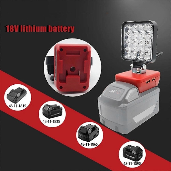 16 LED Arbetslampa Spotlights Utomhus Arbete Fiske Handhållen Nödlampa för Milwaukee 18V Li