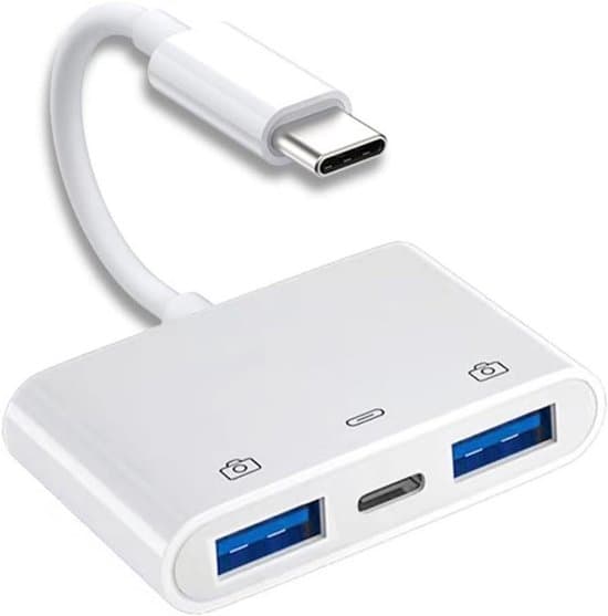USB C-adapter - OTG-hub - Koble til enheter - PD 24W-lading - 3 porter - Hvit