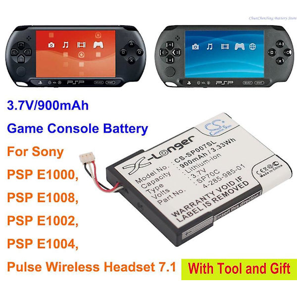 Cameron Sino 900mAh Pelikonsoliakku  SP70C Sonylle PSP E1000, PSP E1002, PSP E1004, PSP E1008, Pulse Langaton Kuuloke 7.1