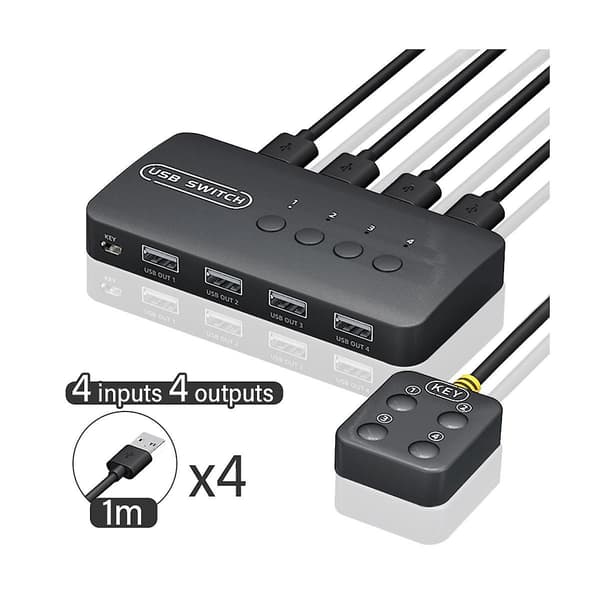 Kvm Switch Deling Controller Adapter 4 Indgange 4 Udgange Til Bærbar Computer Printer Tastatur Mus