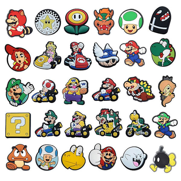 30 st Super Mario-serie Crocs-skorberlocker Strandskor Sandaler Dekoration Presenter Skortillbehör Set