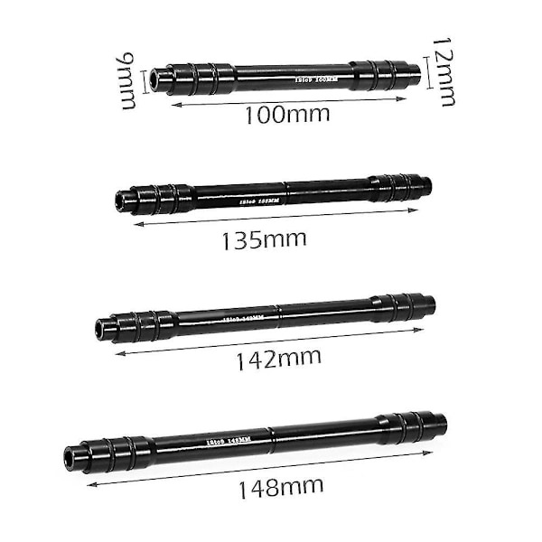 12 mm:n ja 9 mm:n sovitin pyörän läpiakselille, 100 mm etupyörän navan sovitin