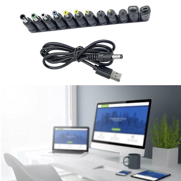 5V USB till DC5521 Strömförsörjningskabel Stöder Laddning Inkluderar 12 Anslutningstips
