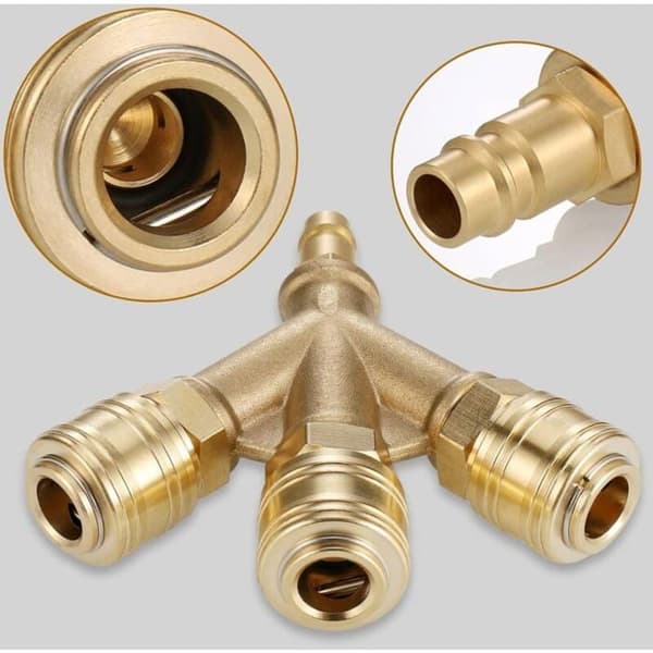 Kompressor luftslange 3-vejs trykluftfitting (messing), med 3 1/4\" gevindforbindelser, Y-formet luftfordeler YYV