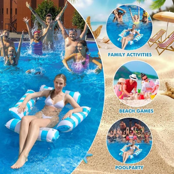 Uppblåsbara poolfåtöljer för vuxna och barn. Randig flytande hängmatta med luftpump.